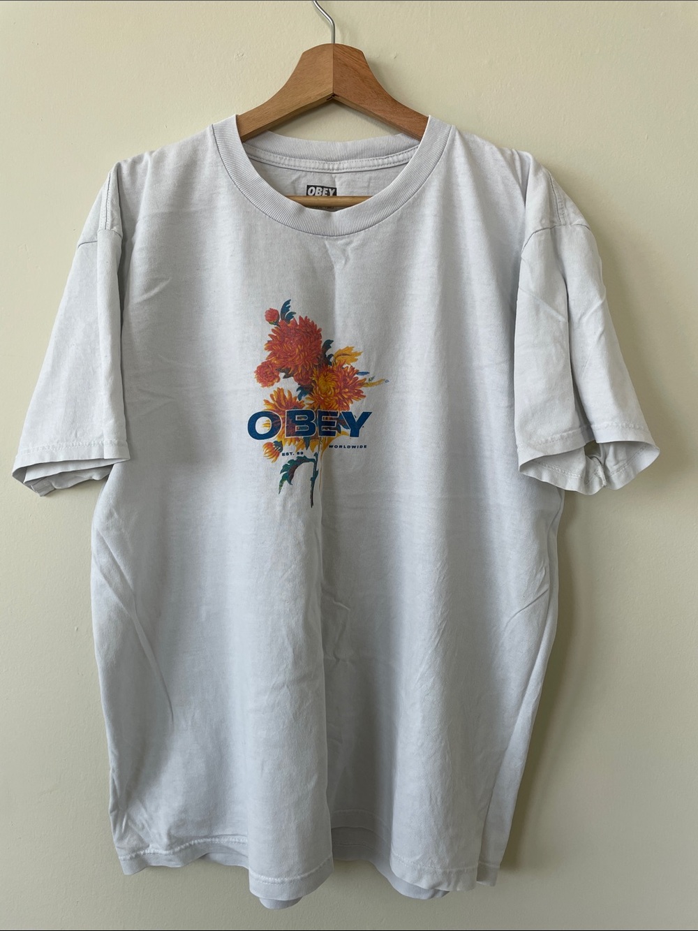 OBEY White Short-Sleeve Tee with Floral Logo